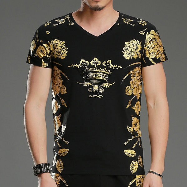 Gold Floral Printed Men's T-shirt Best 