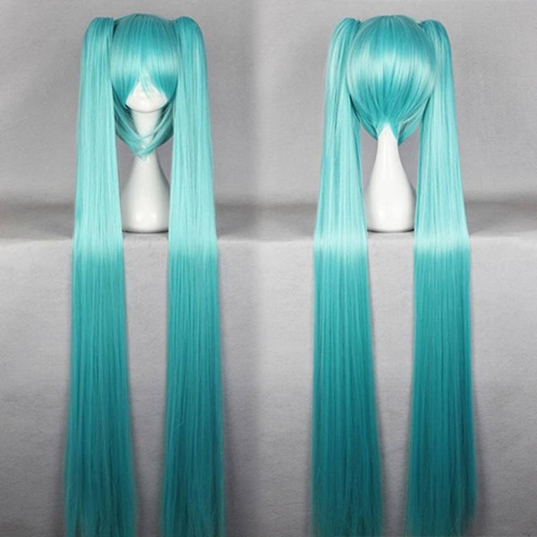 blue pigtail wig