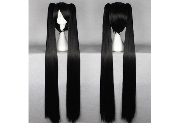 Anime Long Straight Hair Pigtail 120cm Cosplay Wig For Women Black