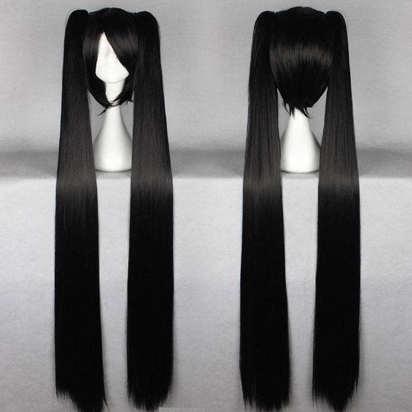 Anime Long Straight Hair Pigtail 120cm Cosplay Wig For Women Black Blue Yellow Ponytails Wigs