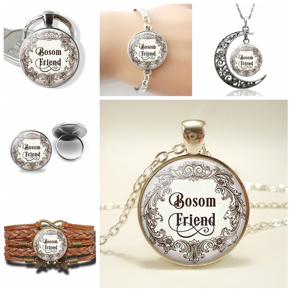 Friendship Jewelry Bosom Friend Anne Of Green Gables Literary Quote Necklace Glass Cabochon Silver Plated Chain Necklace Friend Gifts Wish
