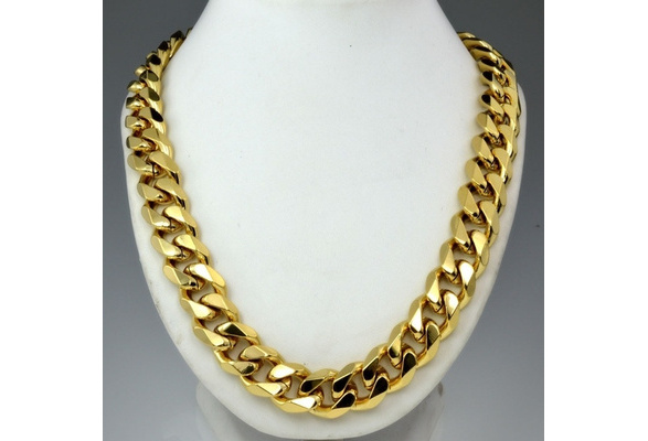 High Quality Solid Mens 18k Gold Filled Cuban Curb Chain Necklace In Size 50cm 19 68 Inch 60cm 24 Inch Wish