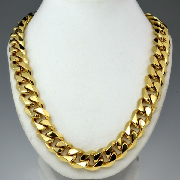 High Quality Solid Mens 18k Gold Filled Cuban Curb Chain Necklace In Size 50cm 19 68 Inch 60cm 24 Inch Wish