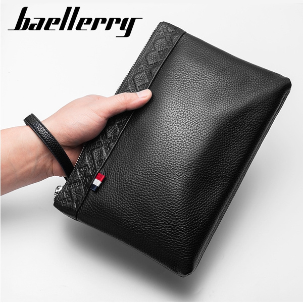 baellerry men long genuine leather clutch bag business casual envelope bags  large soft leather phone wallets handbags