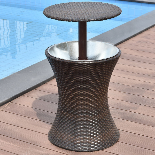 Shining Adjustable Outdoor Patio Rattan Ice Cooler Cool Bar Table Party Deck Pool Shining Adjustable Outdoor Patio Rattan Ice Cooler Cool Bar Table Party Deck Pool