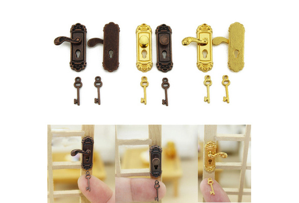 2Pcs Mini door lock for 1:12 miniature dollhouse accessory home decor DIY WU