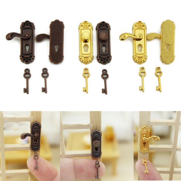 2Pcs Mini door lock for 1:12 miniature dollhouse accessory home decor DIY ^P