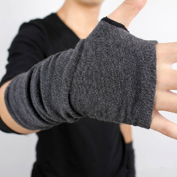 Mens Fingerless Gloves Mens Arm Warmers Grey Mens Wool Gloves Mens Grey  Knit Gloves 