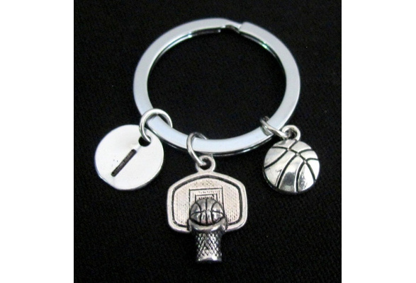 initial keychain monogram Basketball hoop keychain personalized keychain customized basketball hoop charm sports keychain