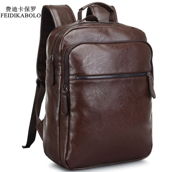 Men Leather Backpack High Quality Youth Travel Rucksack School Book Bag