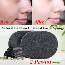 2 Pcs  Soft Black Bamboo Charcoa Sponge Face Exfoliator Washing Cleaning Tools Casual Puff Bamboo Charcoal Cosmetics Puff