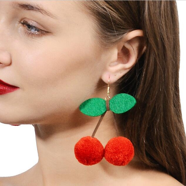 pom pom cherry earrings