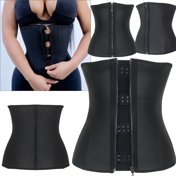 New Women Sexy Corset Body Shaper Latex Rubber Waist Trainer Underbust ...