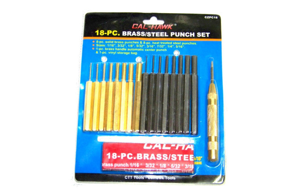 18pc Brass & Steel Punch Set Solid w/ Automatic Pin Center & Storage Pouch 