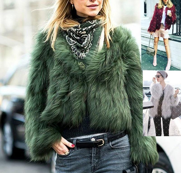 Plus Size Women Winter Army Green Faux, Green Fur Coat Womens