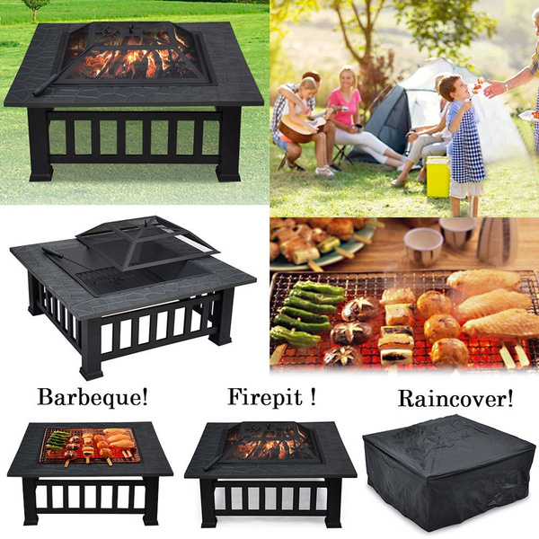 32 Outdoor Garden Fire Pit Bbq Grill, Square Fire Pit With Bbq Grill
