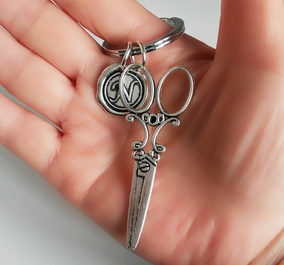 Scissors Keychain, Scissors Key Ring, Initial Keychain