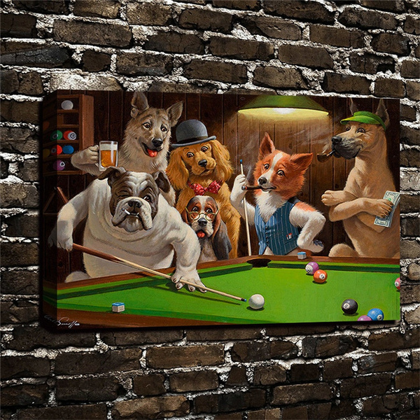 Dogs playing clearance pool canvas art