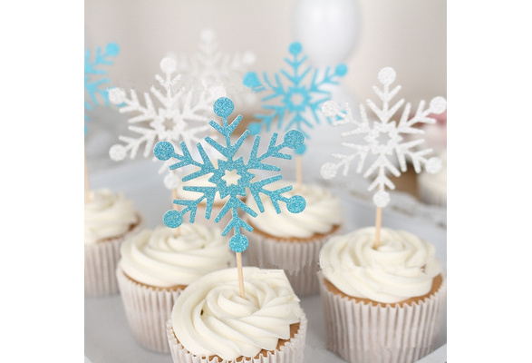 20 Pieces Snowflake Cake Toppers Birthday Decoration Kids Baby Boy