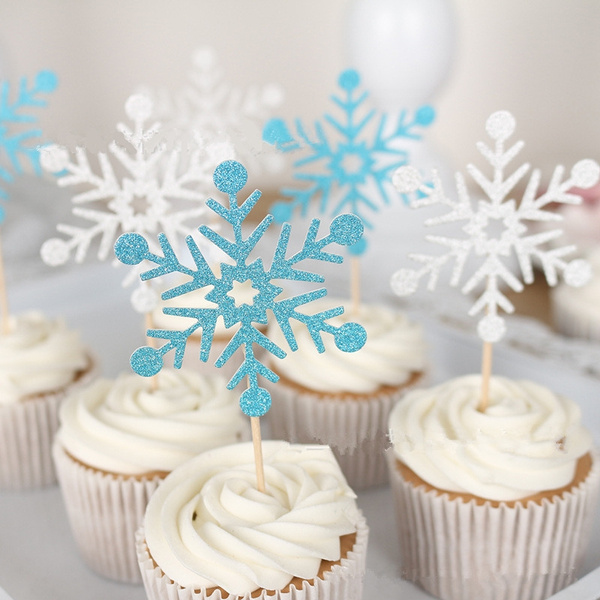 20 Pieces Snowflake Cake Toppers Birthday Decoration Kids Baby Boy