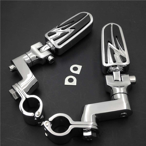 1" Highway Radical Flame Foot Pegs Clamps Billet Mounting kit Footpeg Chrome frame tube Engine