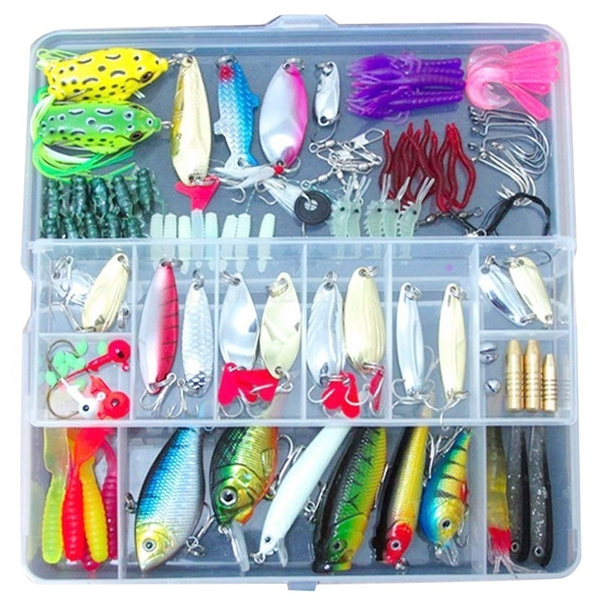 100 Fishing Lures Spinners Plugs Spoons Soft Bait Pike Trout