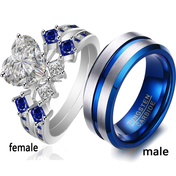 18k White Gold Plated Wedding Ring Sets for Him and Her Women Men