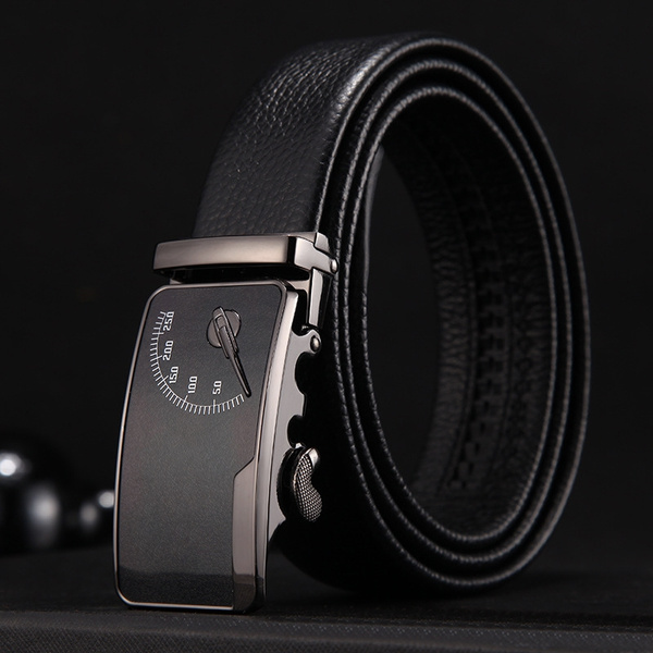 Mens Designer Belts Leather Fashion Ratchet Belt with Automatic Slide Buckle