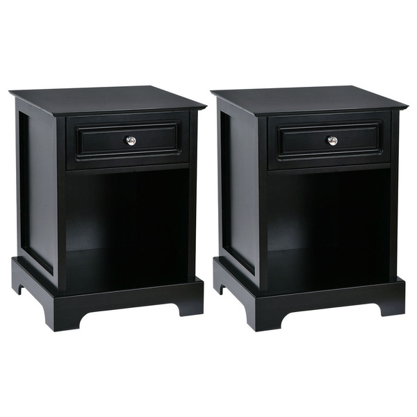 2 PCS Night Stand End Accent Table Drawer Chest Sofa Side Bedside Storage Black 