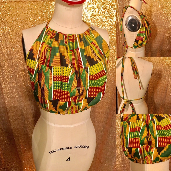 BRW Kente Print African Ankara Wax Drawstring Halter Crop Top Retainers  Body Accessory For Women Girl Sexy Body Jewelry WYX31 - AliExpress