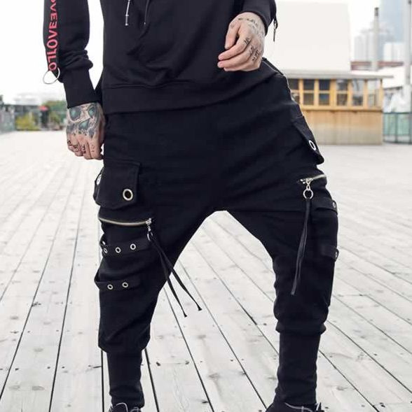 Unisex Tactical Functional Ribbon Cargo Pants Joggers Elastic Waist Trousers  HipHop Streetwear Techwear Men's Clothing Harajuku - AliExpress