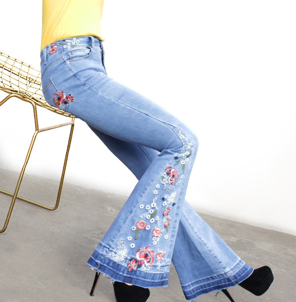 Embroidered bell clearance bottom trousers