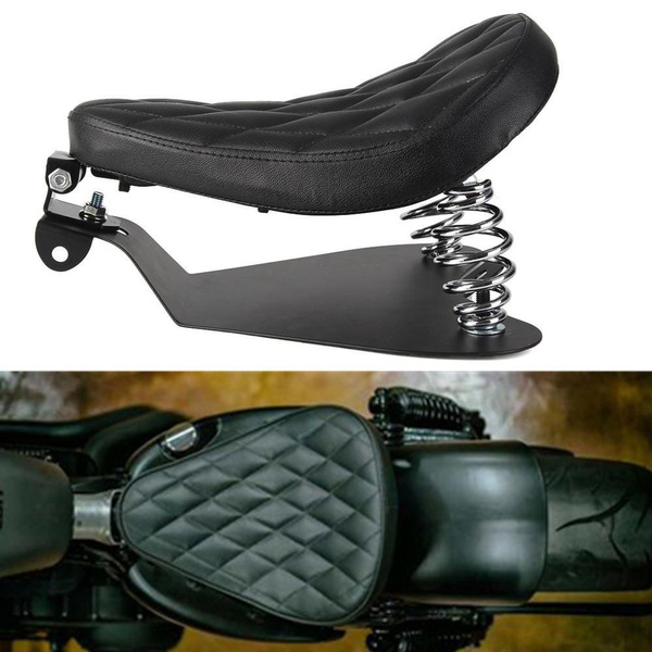 Leather Cross Solo Seat With Springs & Base Kit – Fits Harley Bobber Chopper & Custom Bikes