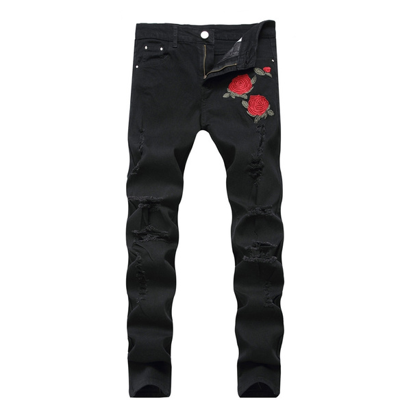 ripped jeans with roses