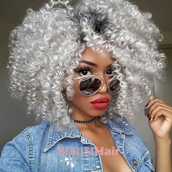 Ombre Color Black To White Curly Wig Soft Natural Curly Hair Wig