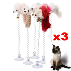 3Pcs Funny Cat Toys Elastic Feather False Mouse Bottom Sucker Toys for Cat Kitten Playing Pet Seat Scratch Toy (Size: Random Color)
