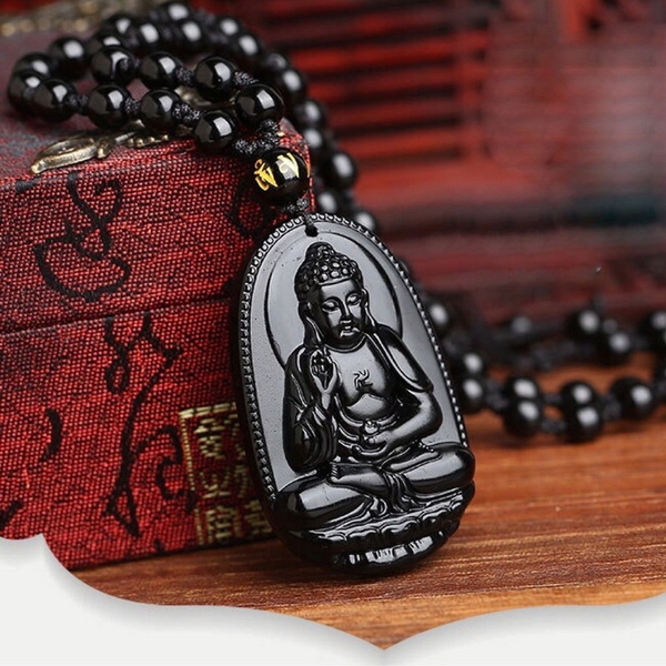 TIKCAUZ Buddha Necklace Black Obsidian Lucky Laughing Buddha Pendant  Necklace 18K Gold Plated Buddha Chain Buddah Necklace for Men Women Amulet  Jewelry Gifts for Moms | Amazon.com