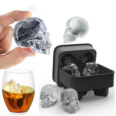 Skull Shape 3D Ice Cube Mold Maker Bar Party Silicone Trays Chocolate Mould Gift 