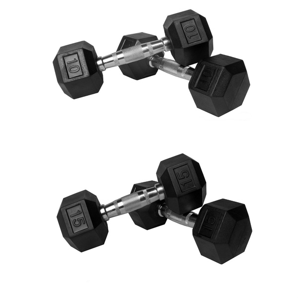 Premium Quality Built to Last Sold in Pairs XMark Fitness Rubber Coated Hex Dumbbells are Built Tough 