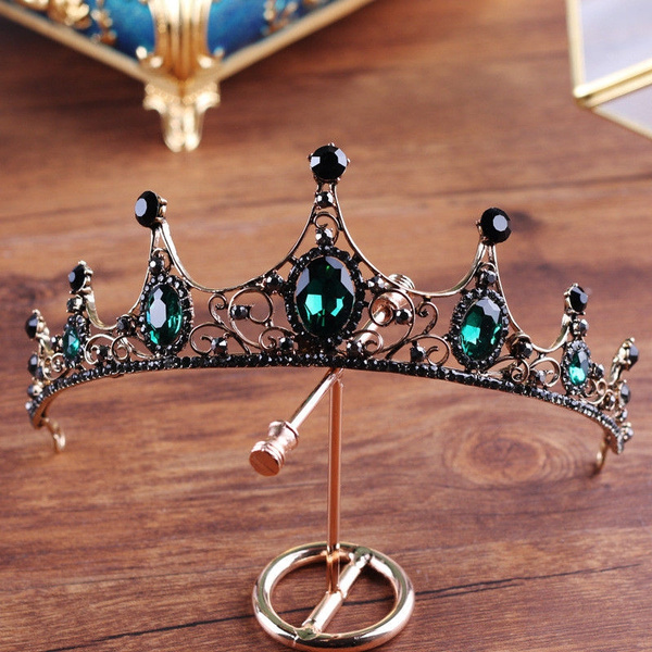 Black Green Drip Crystal 6cm High Adult Wedding Party Pageant Prom Tiara Crown 