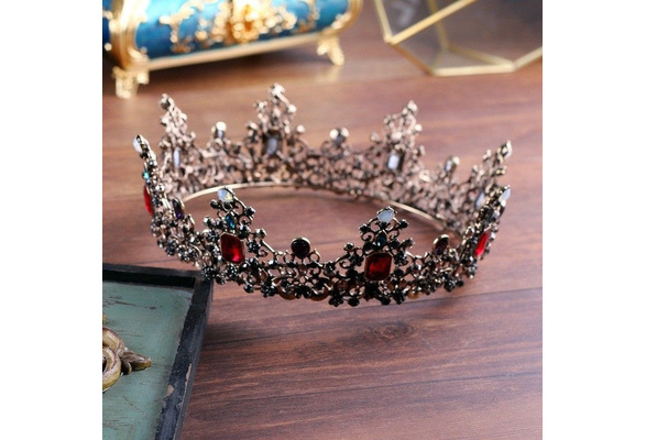 Luxury Queen Red Black Crystal Crown Wedding Bridal Party Pageant Prom 5.8" Wide 