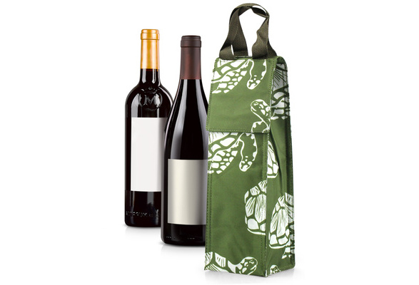 Thermal Insulated Lightweight Wine Bottle Tote Carry Bag Green Turtle 