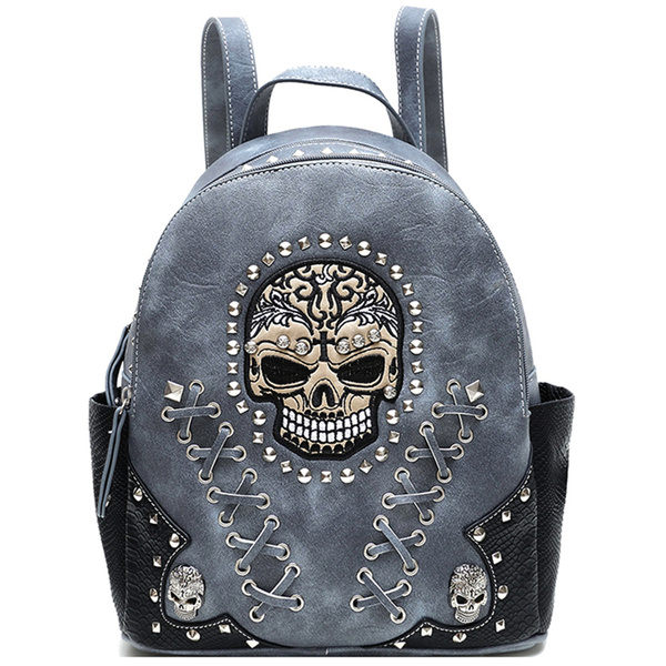 Sugar Skull Punk Backpack Women Fashion Daypack Biker Purse Bookbag Shoulder Bag 