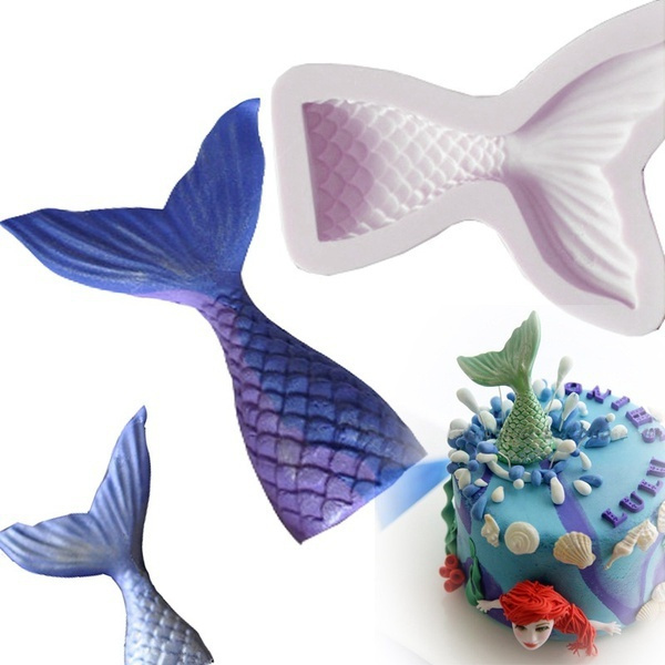 Small Big Cute Mermaid Tail Fondant Cake Silicone Mold Cake Decorating Kitchen Baking Tools Halloween Chocolate Candy Molds Belle Queue De Sirene Du Fondant Boulangerie Patisserie Gateau Silicone Mold Moules Cuisine Chocolat Outils