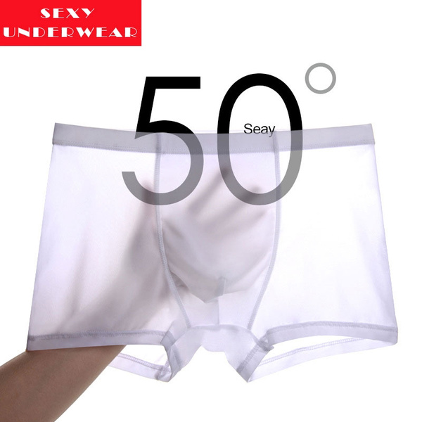 Men's Sexy Transparent Invisible Ice Silk Lingerie Breathable Underwear  Boxer Briefs