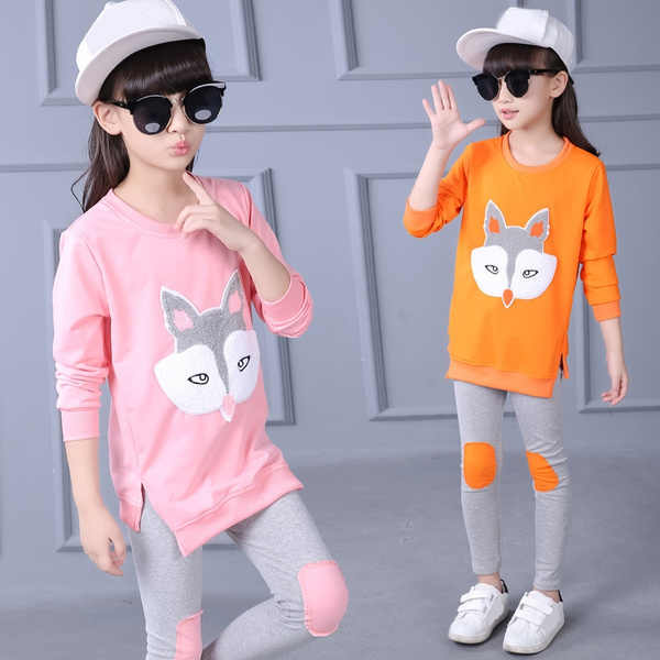 Kids Girls Clothing Set Cotton Cartoon Long Sleeve T-shirt Leggings 2Pcs  Suit Fashion Spring Autumn Children Girls Suit 3 4 6 7 8 9 10 12 Years