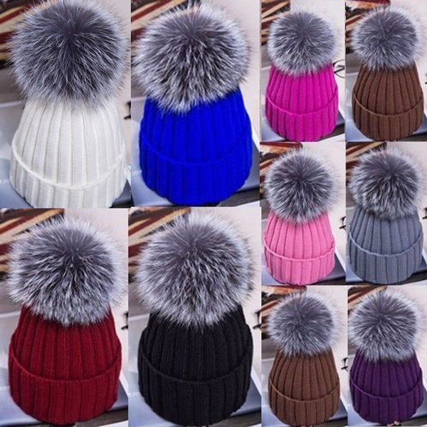 Large Ball Womens Hat Winter Fox 15cm 