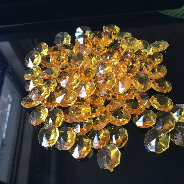 10pcs Yellow 14mm Octagon Glass Beads Crystal Prism Chandelier Parts Decoration Wish 10pcs Yellow 14mm Octagon Glass Beads, Chandelier Parts Glass