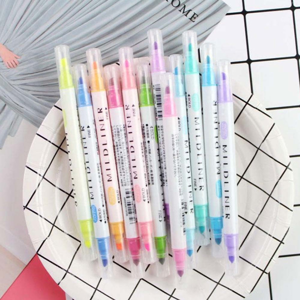 12 Pcs/set Mildliner Pens Double Headed Fluorescent Pen Cute Art ...