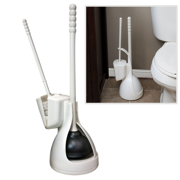 Deluxe Heavy Duty Toilet Plunger with Bowl Brush Caddy Holder 1 or 2 Pack 